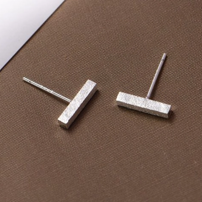 Brush Silver Bar Earrings Little Peeps